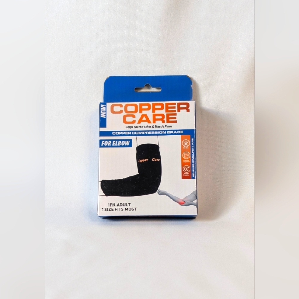 Copper Care Elbow Compression Sleeve Black Fabric Brace OSFM - NIB